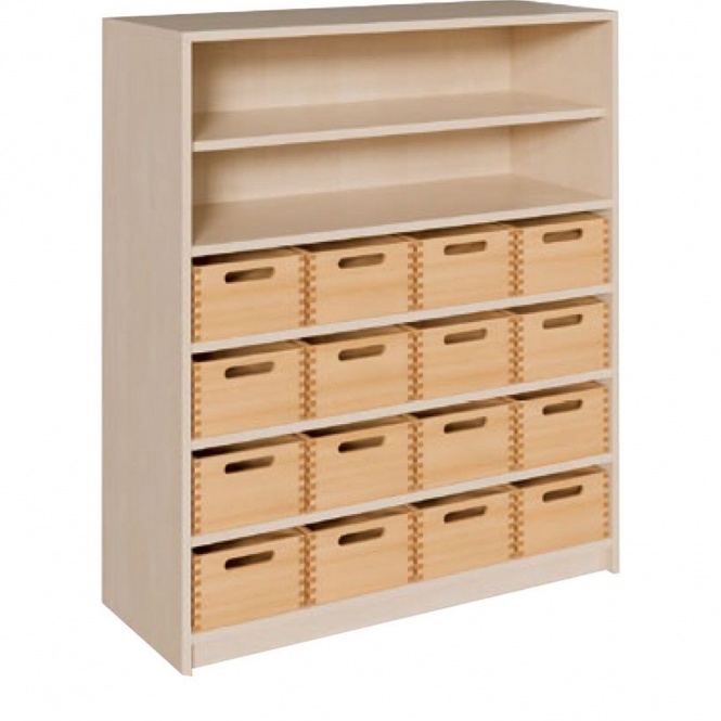 Schränke mit 16 mittleren Massivholzkästen ohne SF, 120cm hoch 